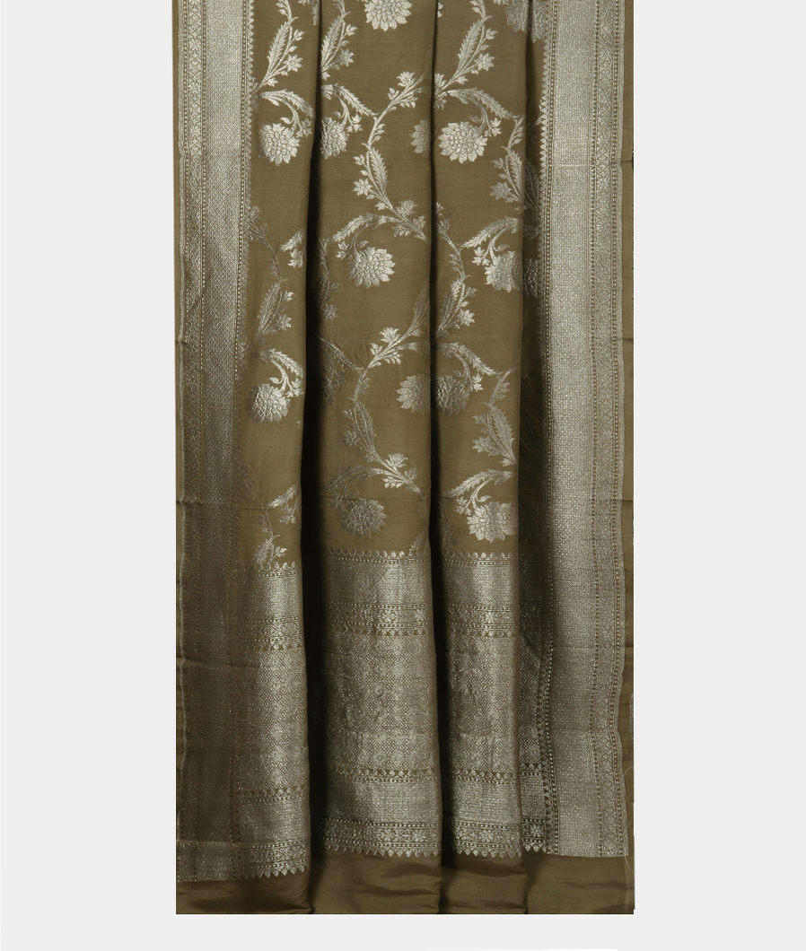Dark Olive Green Banaras Silk Saree T3841832