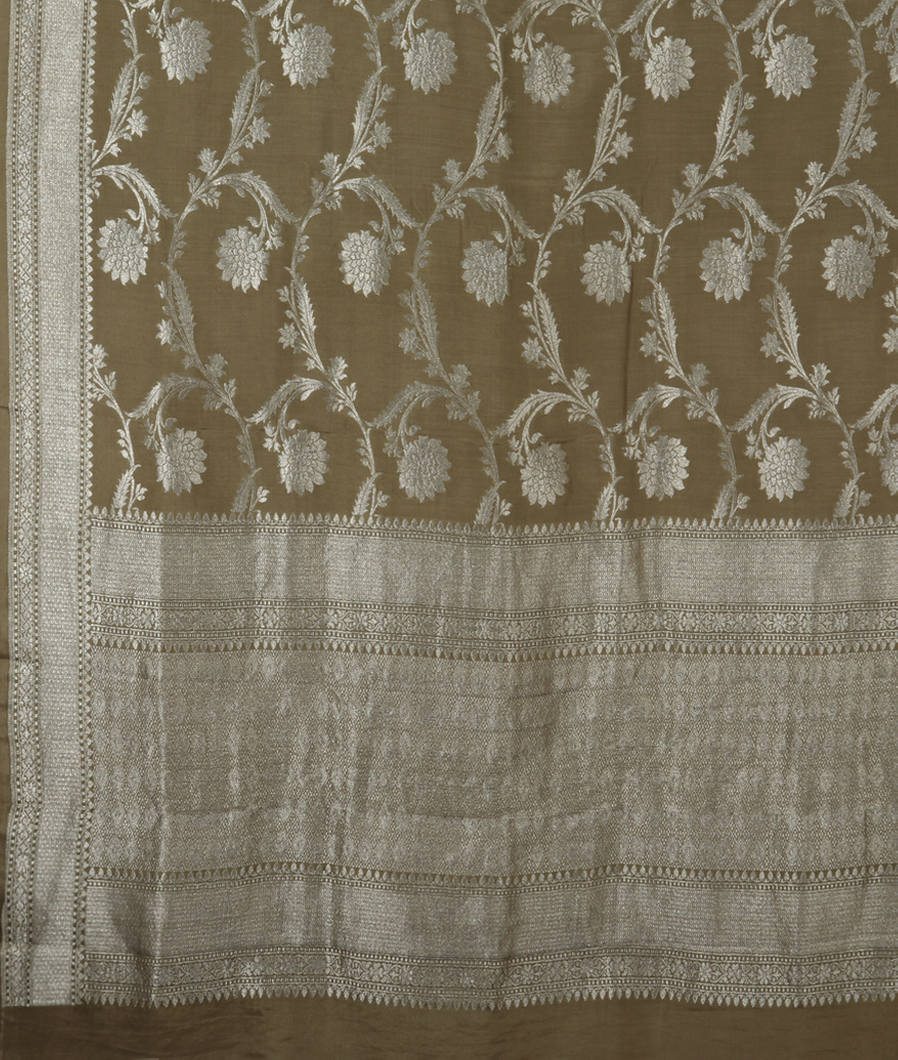 Dark Olive Green Banaras Silk Saree T3841834