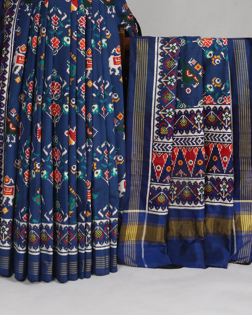 Blue Patan Patola Silk Saree T385455 (without Blouse)-image