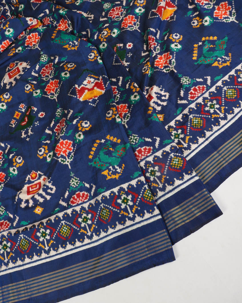 Blue Patan Patola Silk Saree T385455 (without Blouse)4