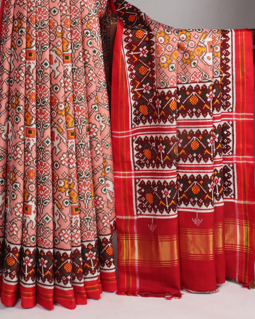 Pink Patan Patola Silk Saree T372448 (without Blouse)-image