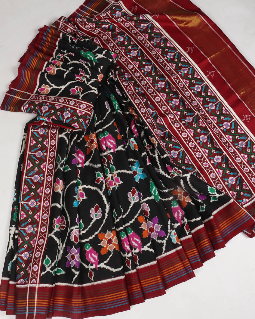 Black Patan Patola Silk Saree T385458 (without Blouse)2
