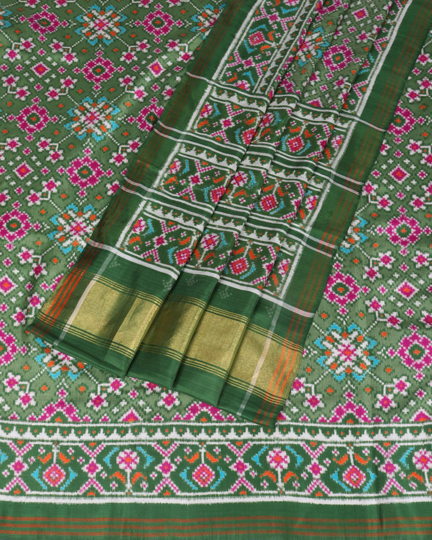 Green Patan Patola Silk Saree T363279 (without Blouse)3