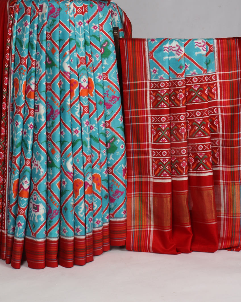 Blue Patan Patola Silk Saree T385456 (without Blouse)-image