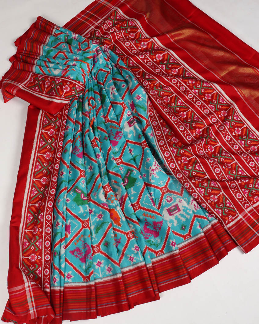 Blue Patan Patola Silk Saree T385456 (without Blouse)2