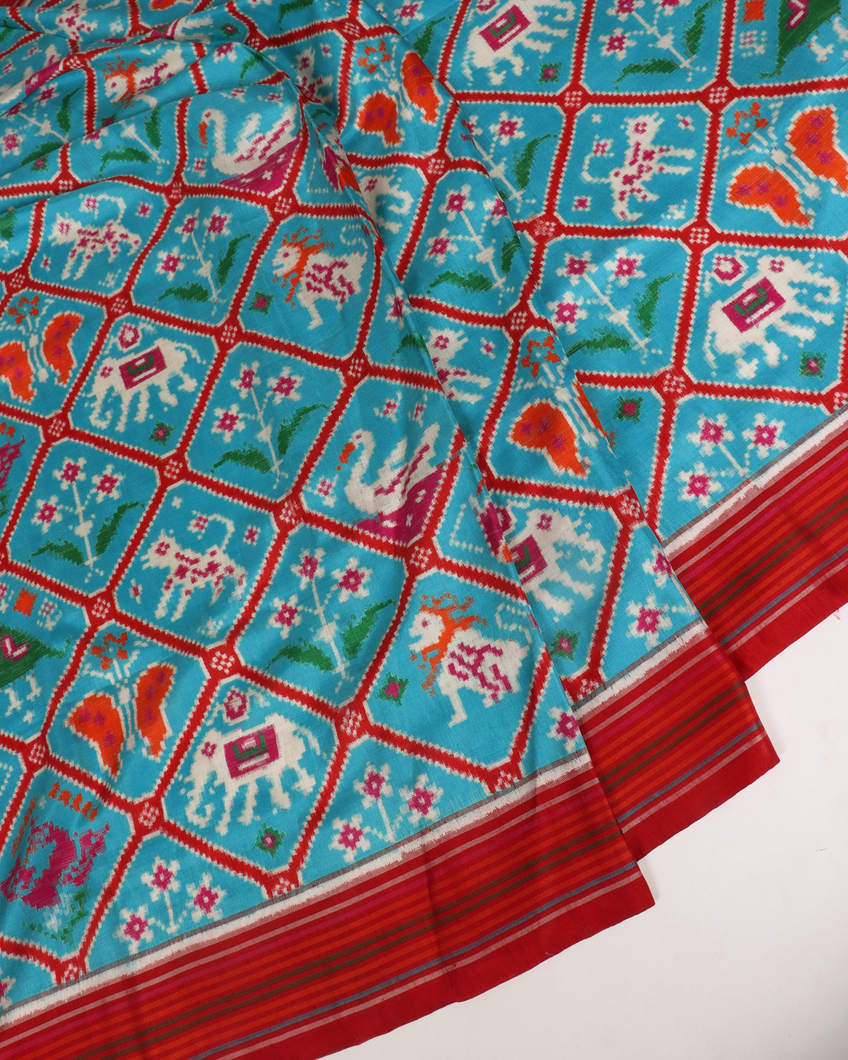 Blue Patan Patola Silk Saree T385456 (without Blouse)4