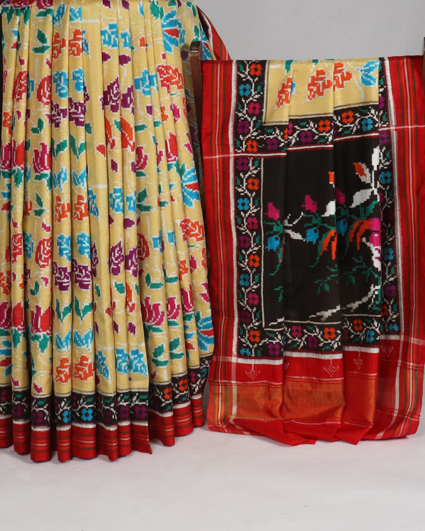 Yellow Patan Patola Silk Saree T385449 (without Blouse)-image