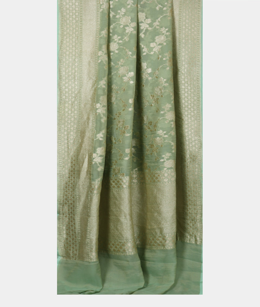 Green Banaras Georgtte Silk Saree T3854032