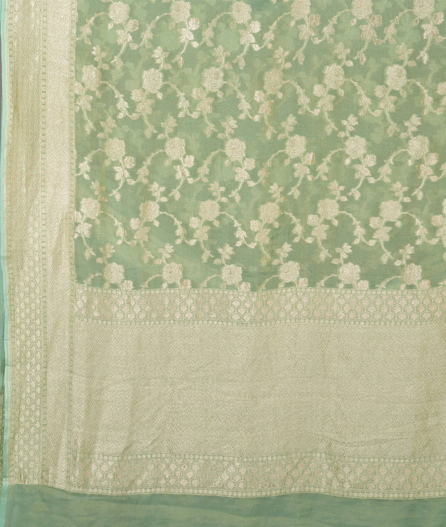Green Banaras Georgtte Silk Saree T3854034