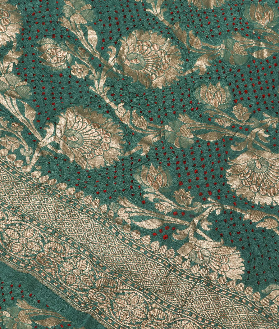 Teal Blue Bandhani Tussar Georgette Saree T376843-image