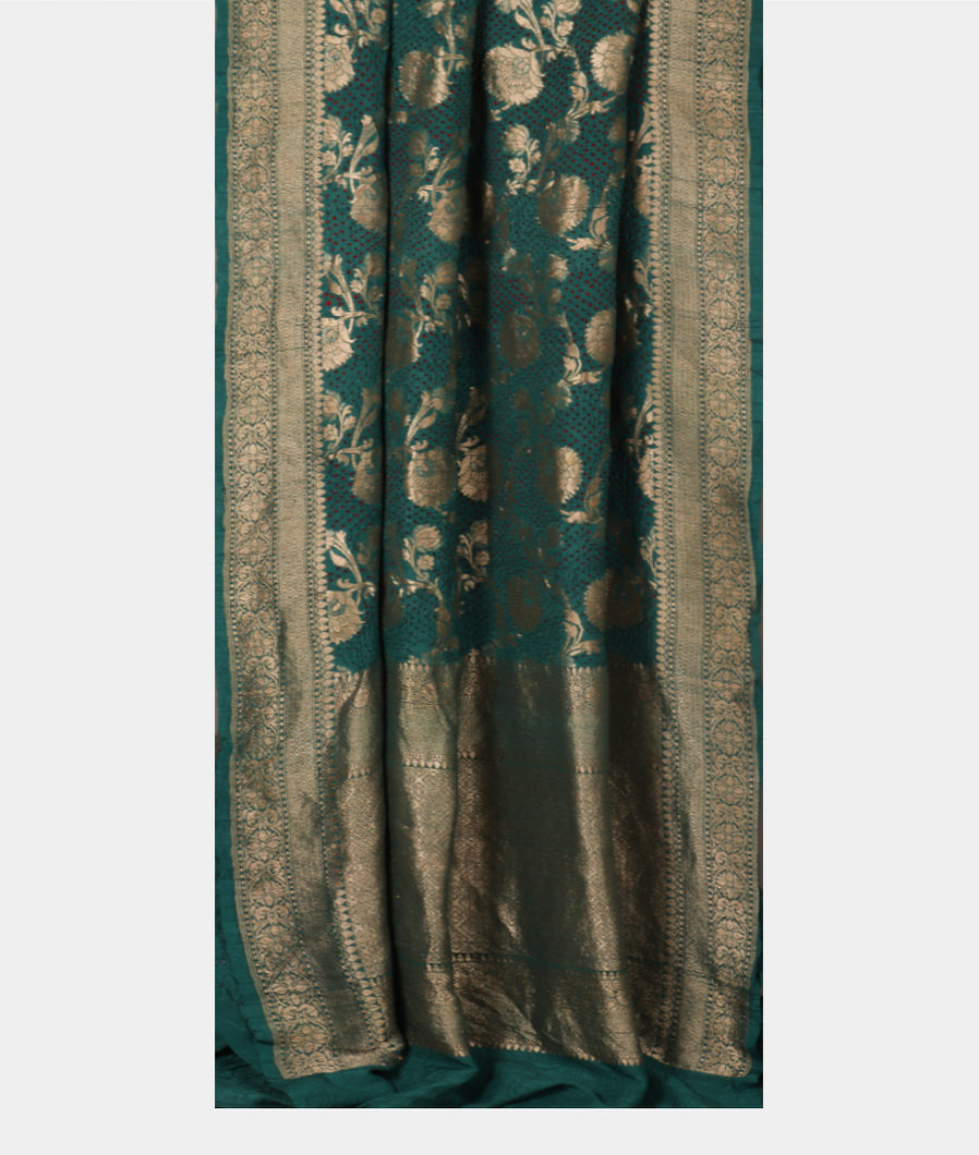 Teal Blue Bandhani Tussar Georgette Saree T3768432