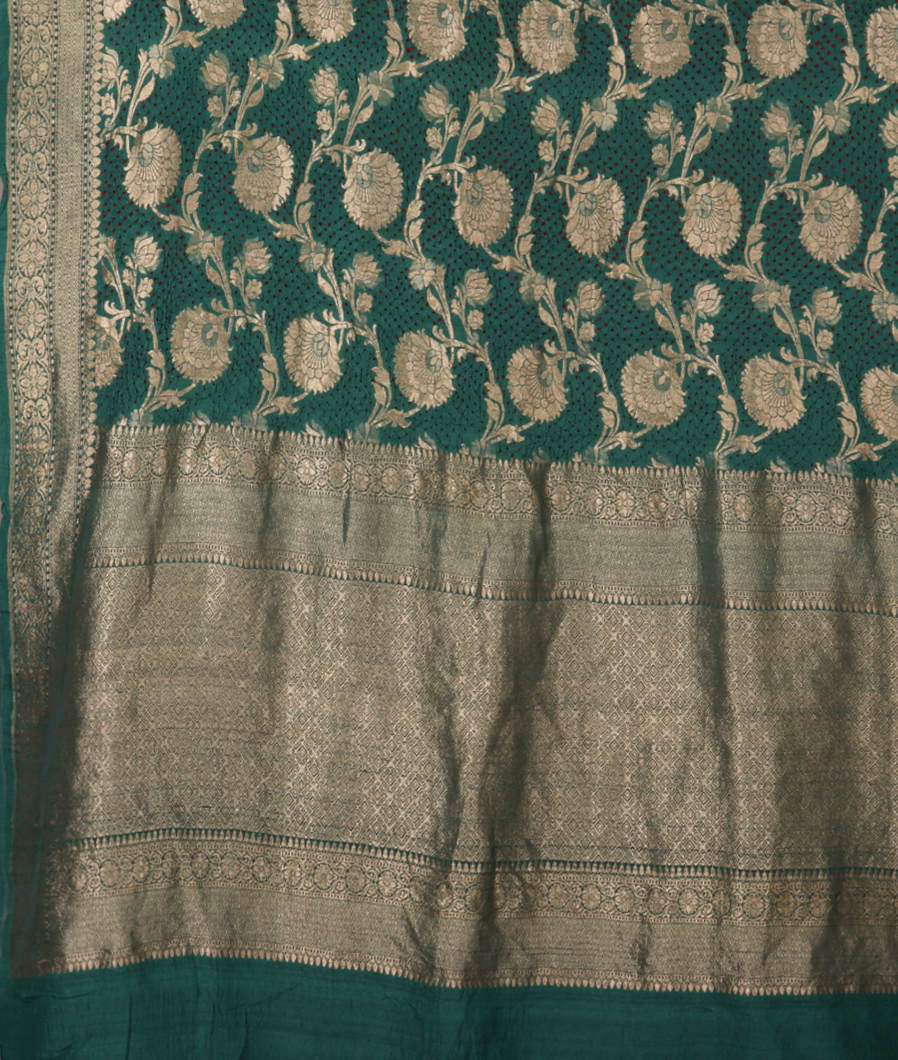 Teal Blue Bandhani Tussar Georgette Saree T3768434