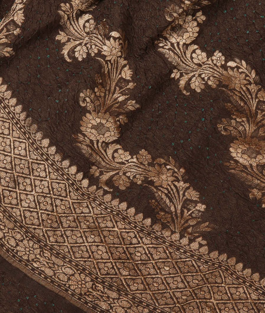 Brown Bandhani Tussar Georgette Saree T379260-image