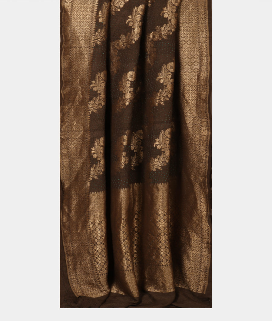 Brown Bandhani Tussar Georgette Saree T3792602