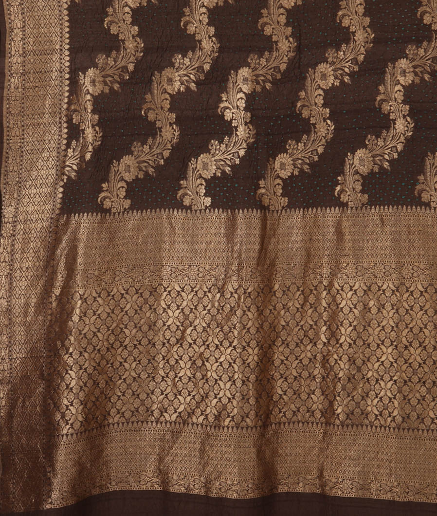 Brown Bandhani Tussar Georgette Saree T3792604