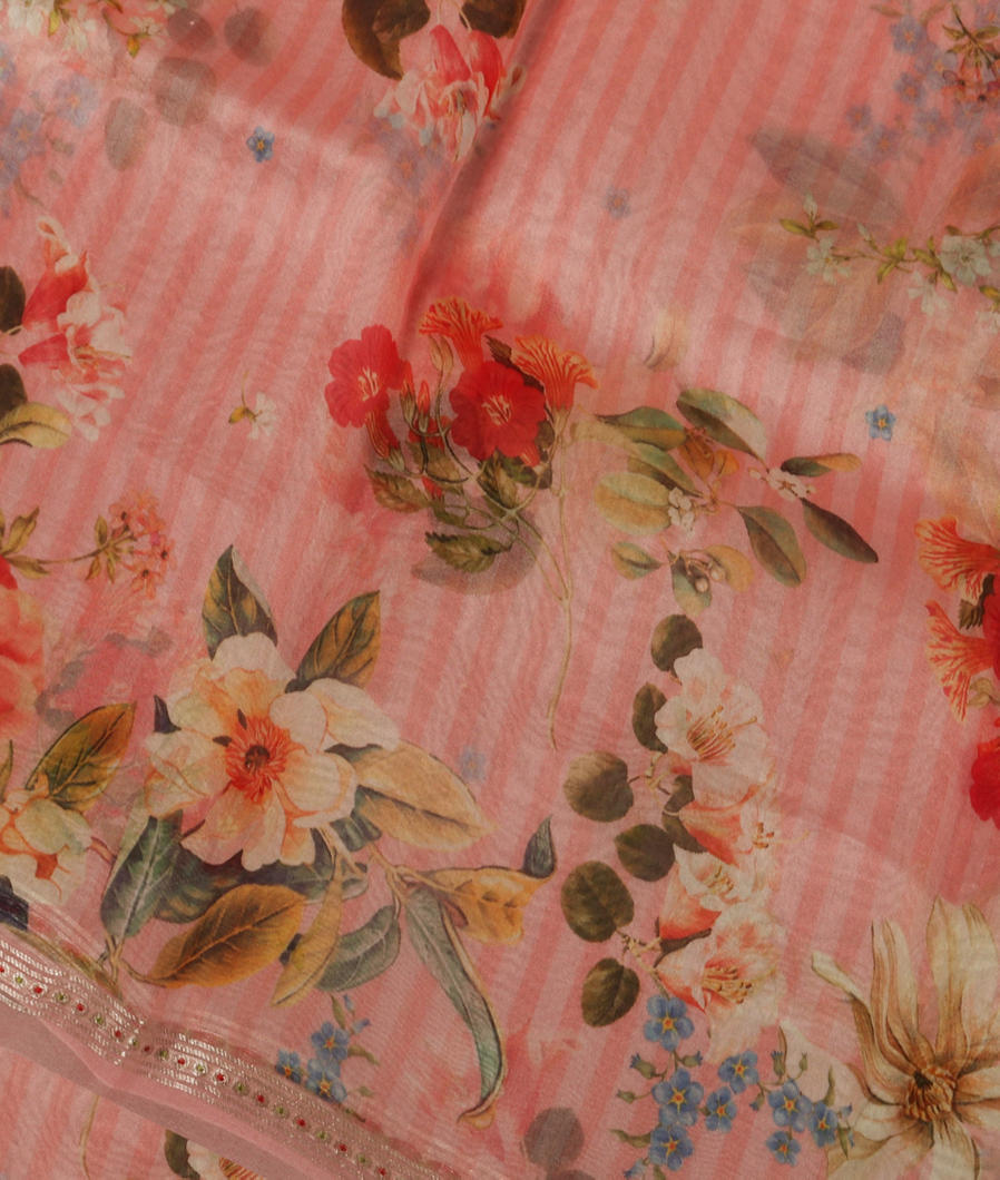 Pink Kora Organza Printed Saree T368445-image