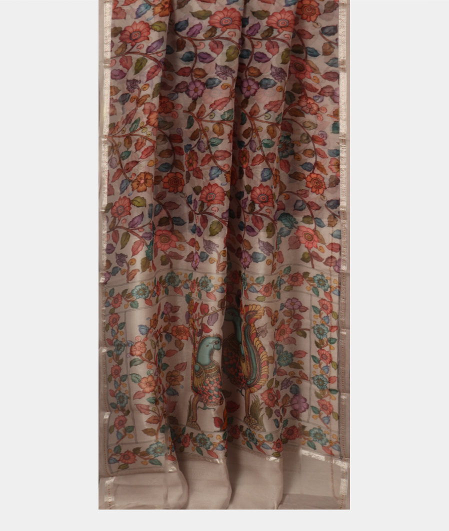 Grey Kora Organza Printed Saree T2489452