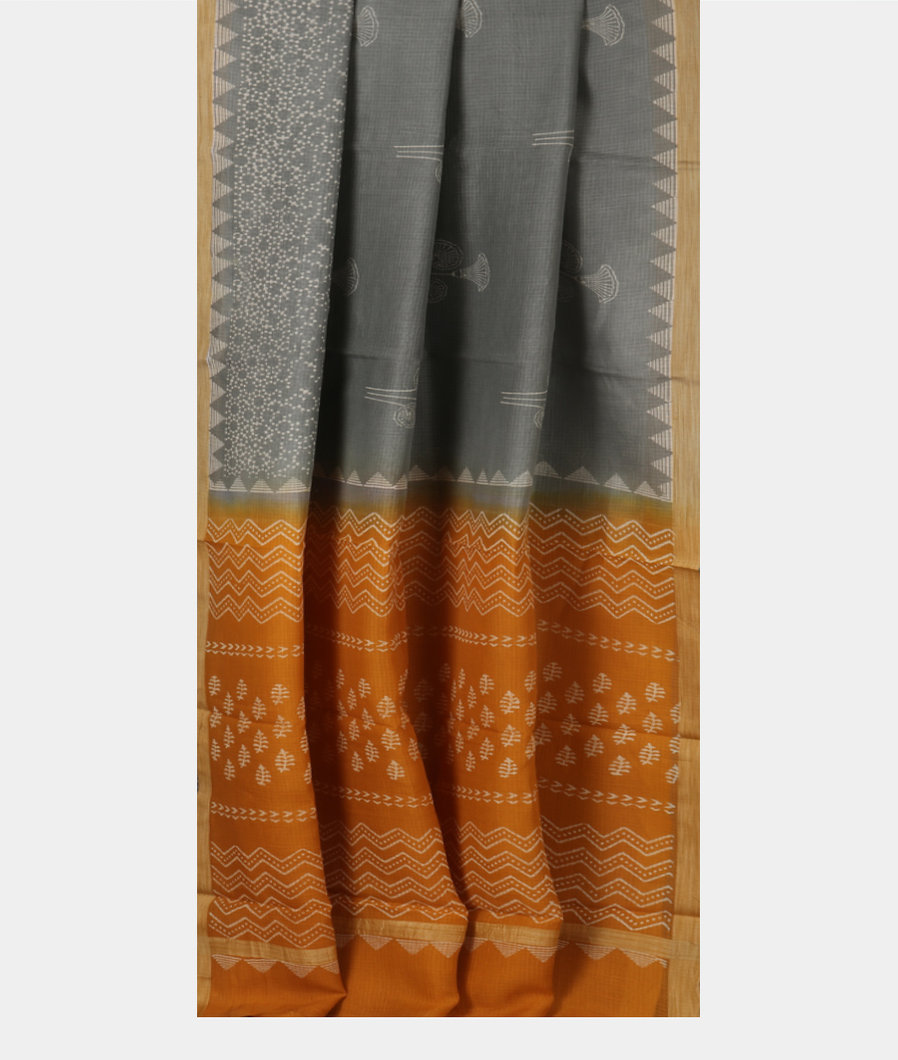 Grey Printed Cotton Saree T3884332