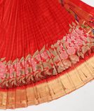 Red Handwoven Kanjivaram Silk Cutwork Embroidery Saree With Paithani Border and Pallu T3893981