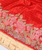 Red Handwoven Kanjivaram Silk Cutwork Embroidery Saree With Paithani Border and Pallu T3893984