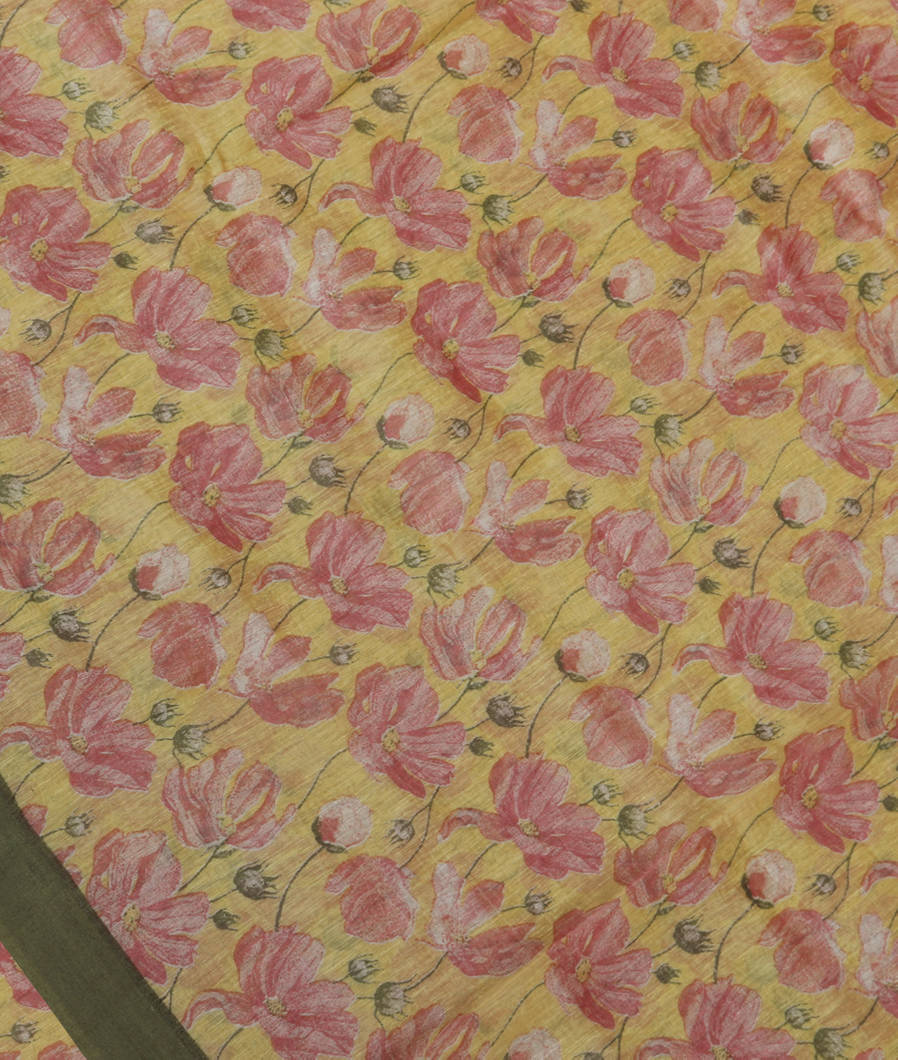 Yellow Soft Printed Cotton Saree T381599-image