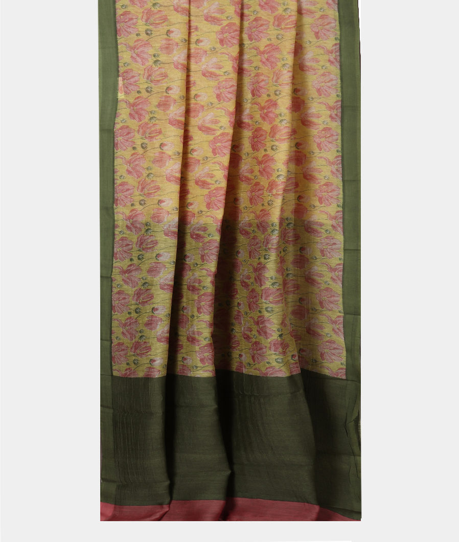 Yellow Soft Printed Cotton Saree T3815992