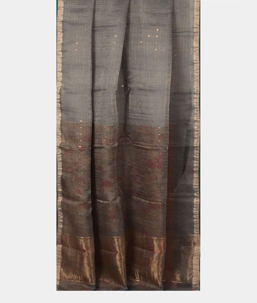  Grey Woven Organza Saree T3883572