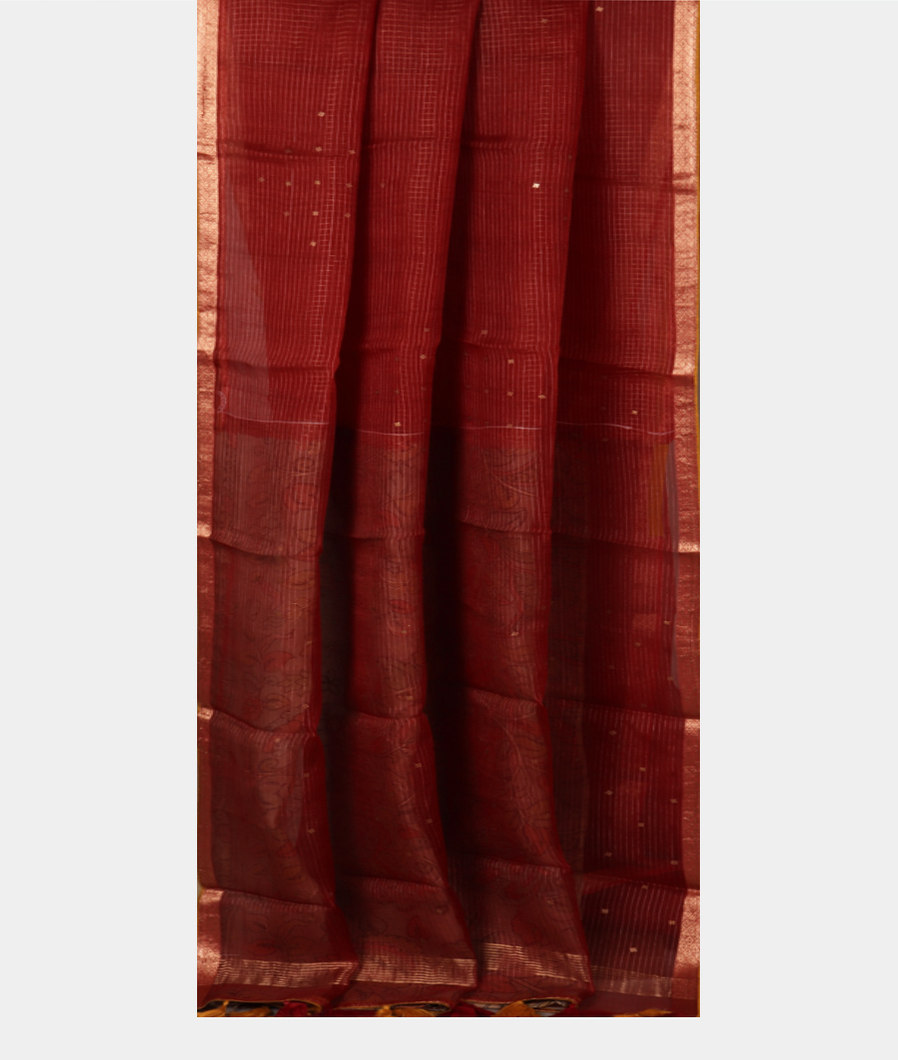 Maroon Woven Organza Saree T3883582