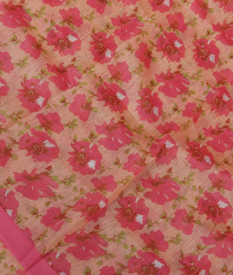 Peach Soft Printed Cotton Saree T381567-image
