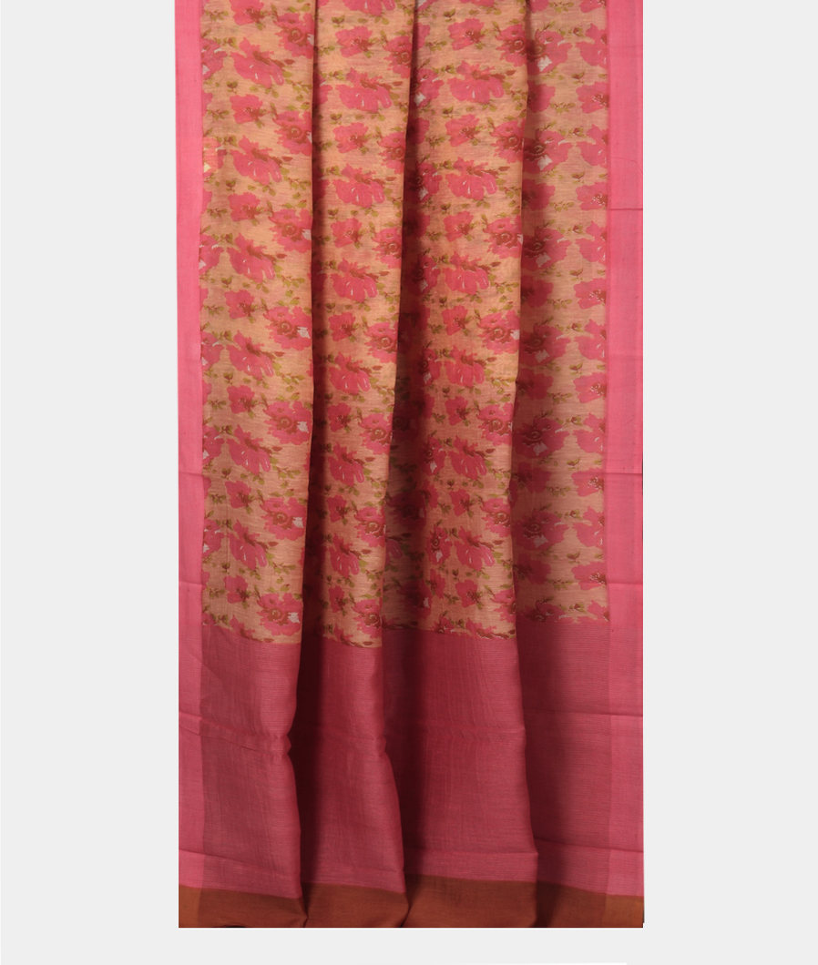 Peach Soft Printed Cotton Saree T3815672