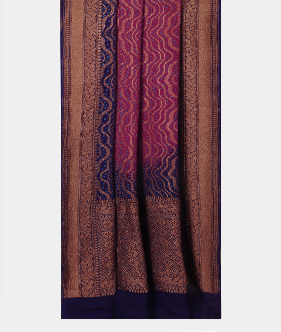 Purple Banaras Georgette Bandhani Silk Saree T3768852