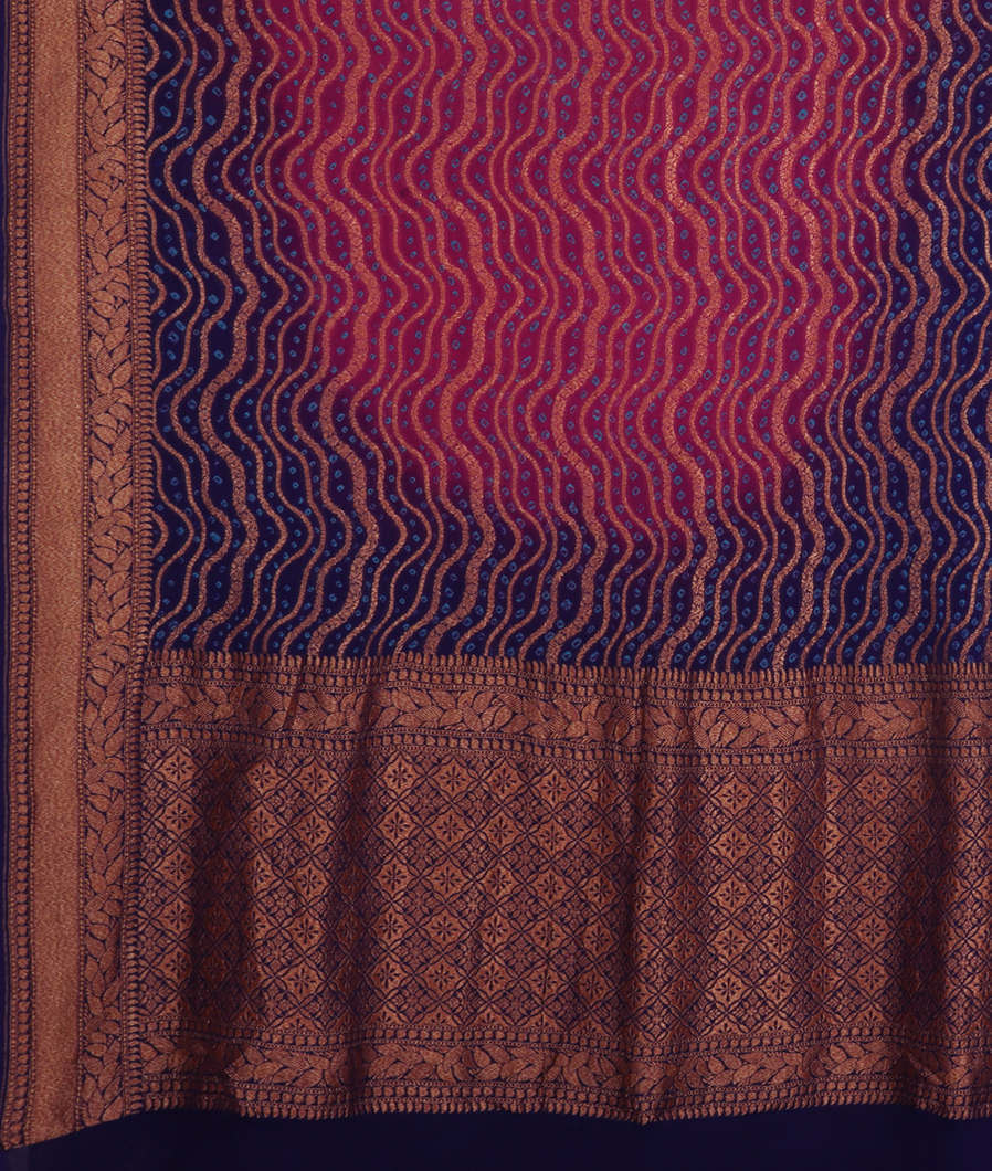 Purple Banaras Georgette Bandhani Silk Saree T3768854