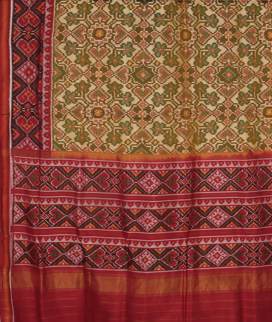 Cream Patola Silk Saree T3273964