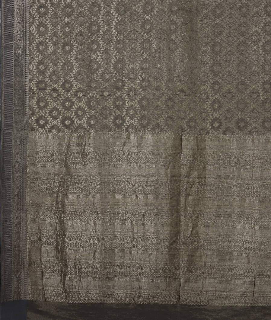 Grey Banaras Georgtte Silk Saree T2601374