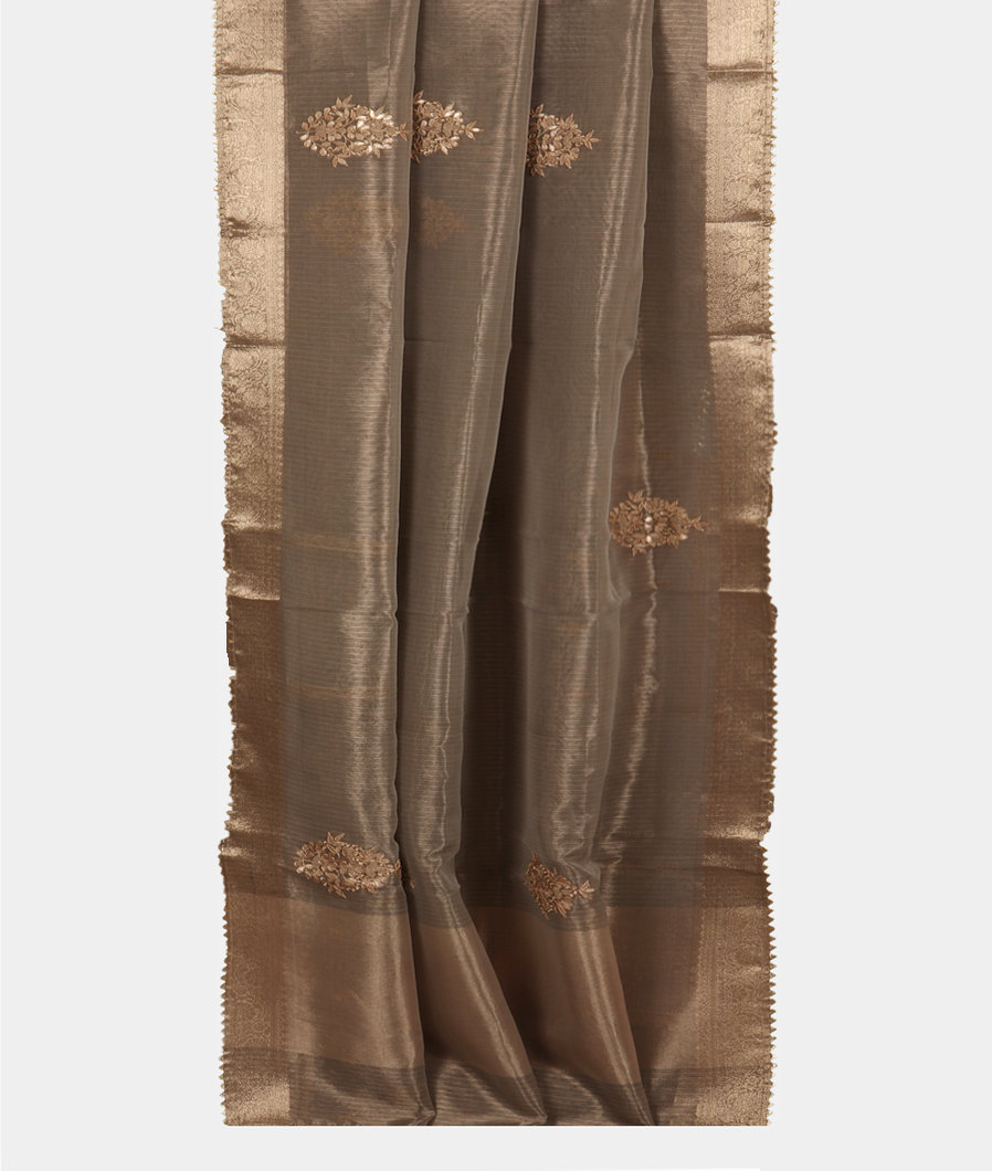 Grey Tissue Kota Embroidery Saree T3794032