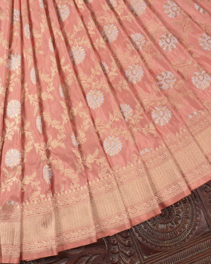 Peach Banaras Silk Saree T385100-image