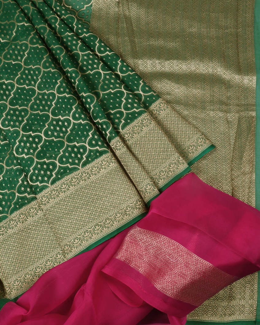 Green Banaras Organza Saree T3823102