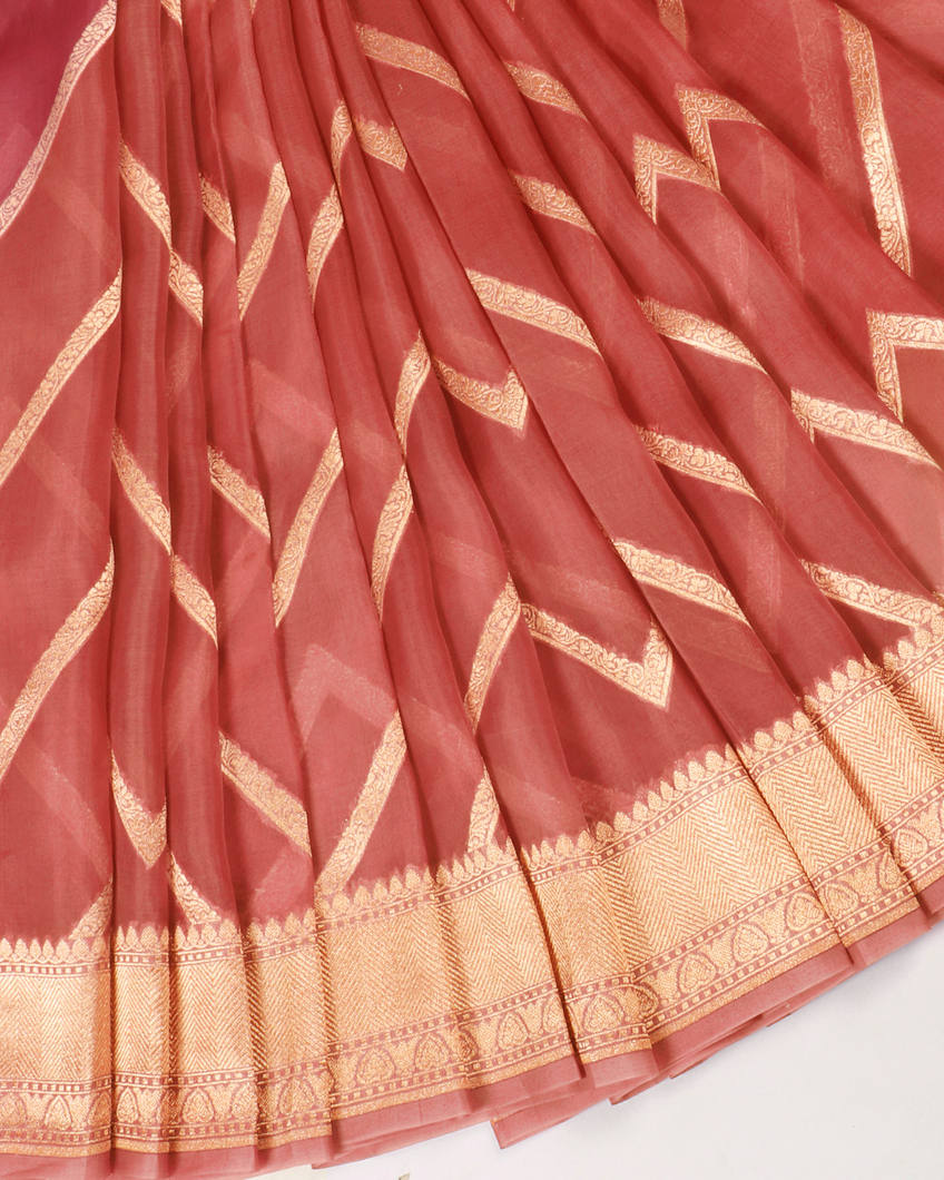 Peach Banaras Organza Saree T376981-image