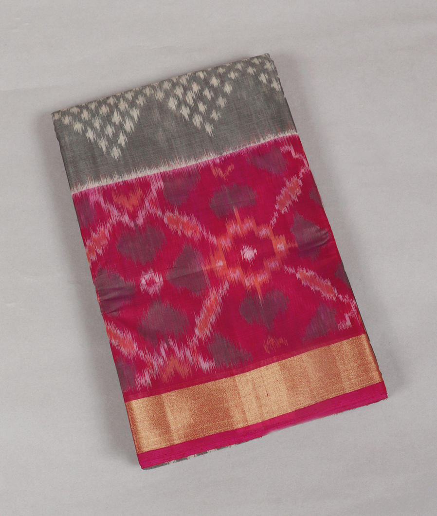 Grey Pochampalli Silk Cotton Saree T389315-image