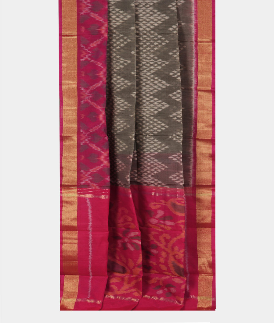 Grey Pochampalli Silk Cotton Saree T3893152