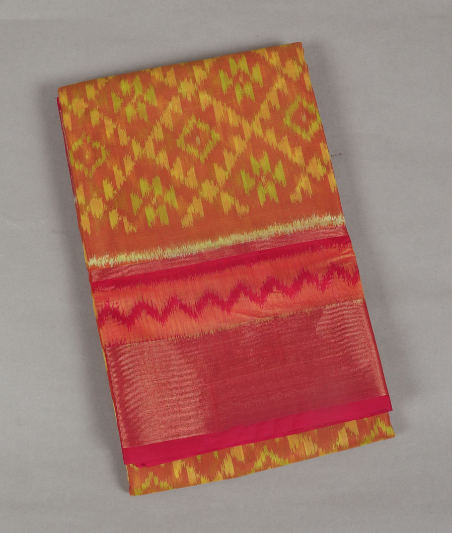 Yellow Pochampalli Silk Cotton Saree T389302-image