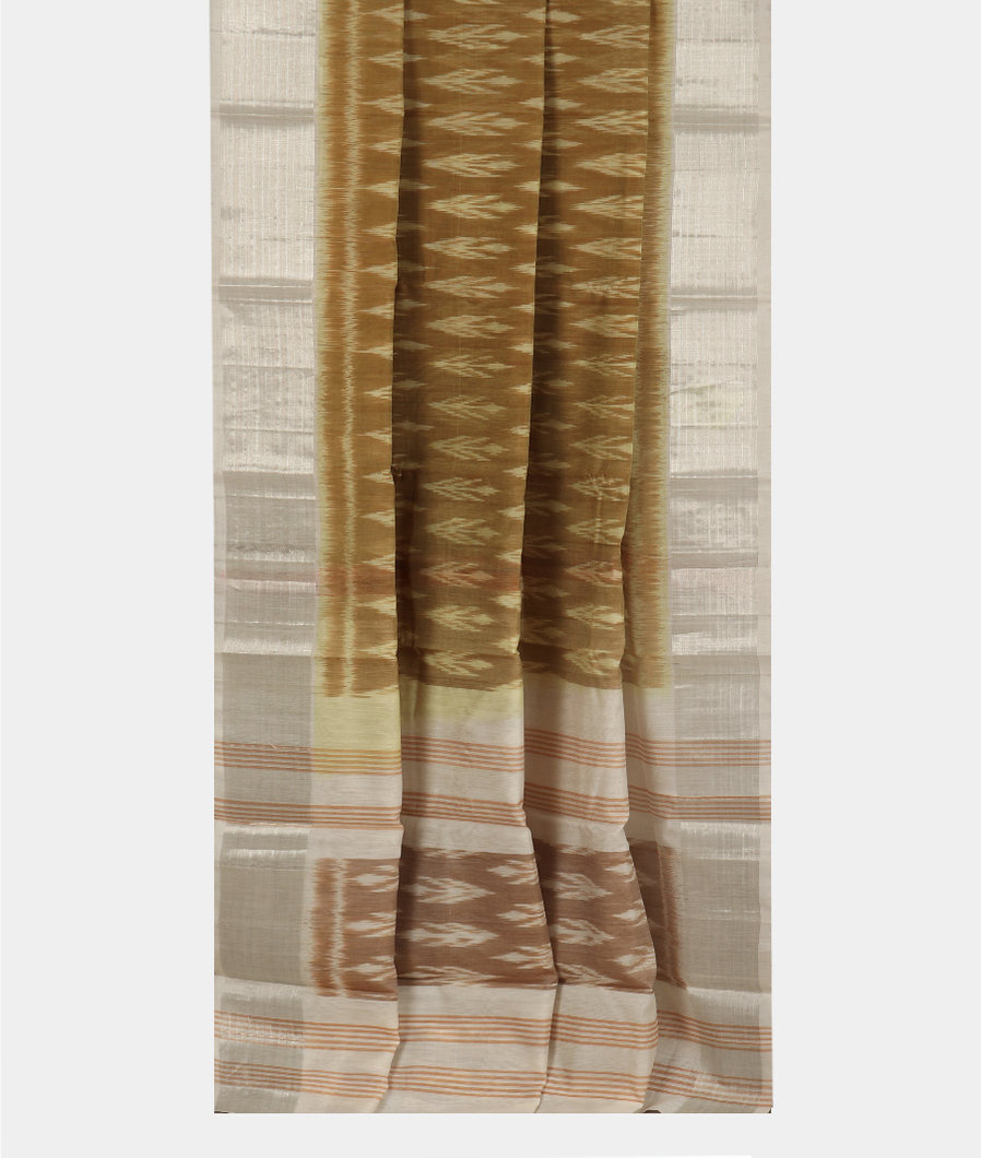 Yellowish Green Pochampalli Silk Cotton Saree T3893462