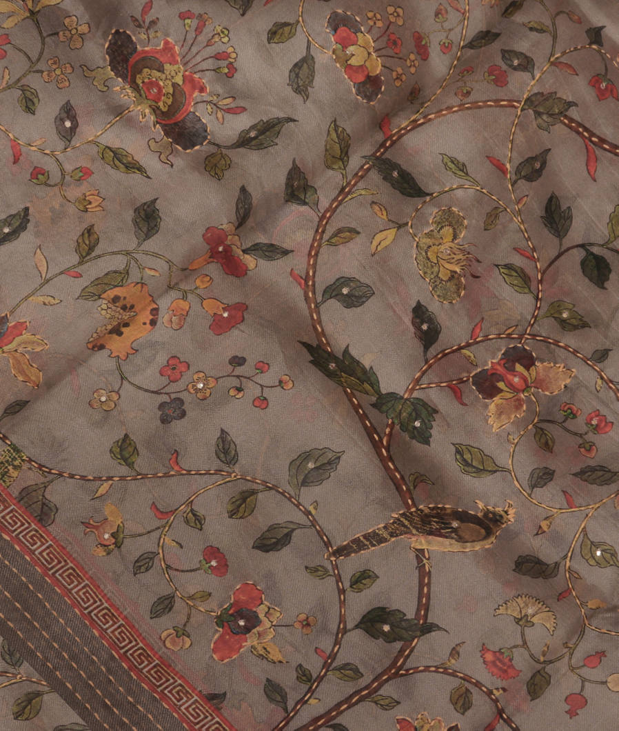 Grey Kora Organza Printed Saree T379459-image