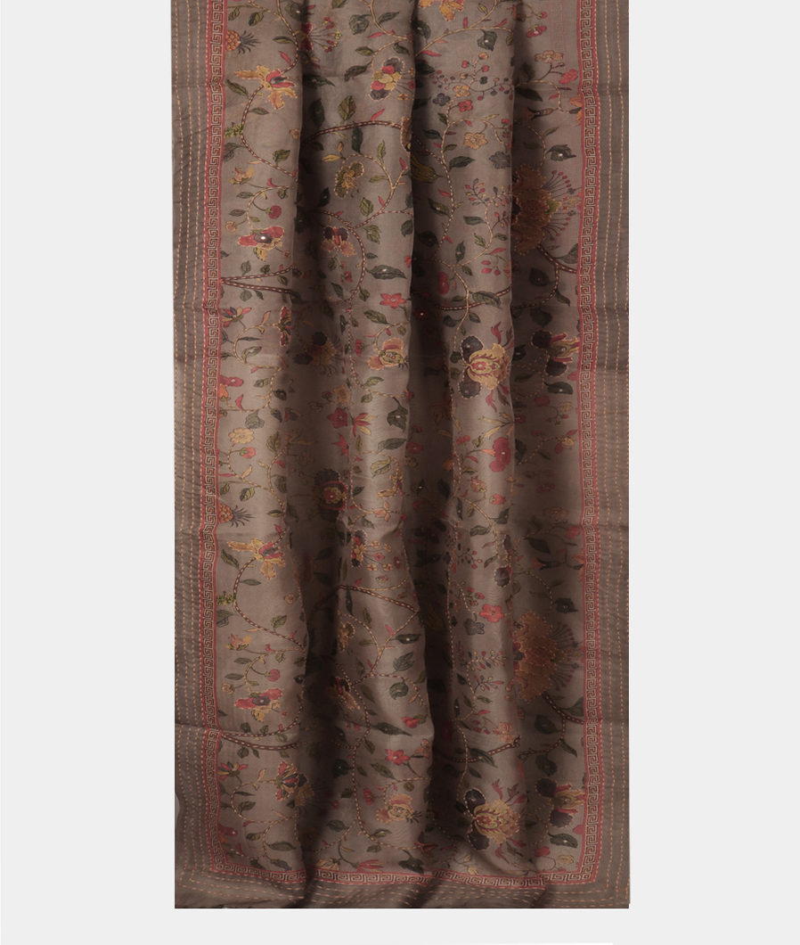 Grey Kora Organza Printed Saree T3794592