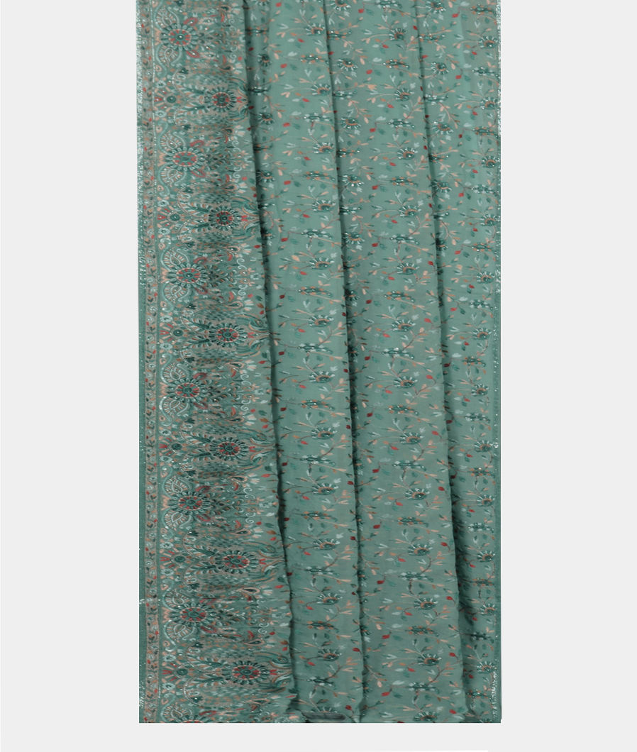 Green Georgette Silk Embroidery Saree T3815242