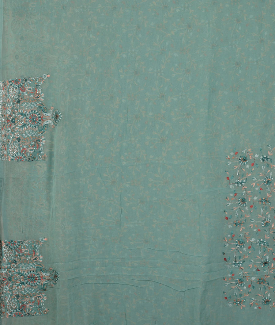 Green Georgette Silk Embroidery Saree T3815243