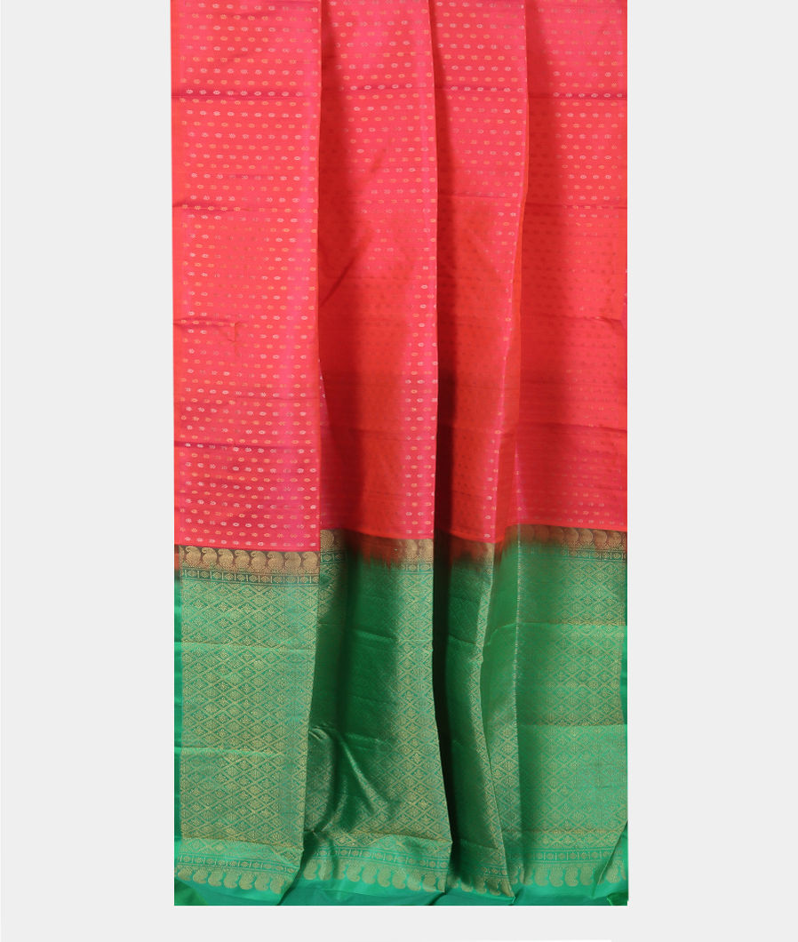 Pinkish Orange Handwoven Kanjivaram Silk Saree T3729872