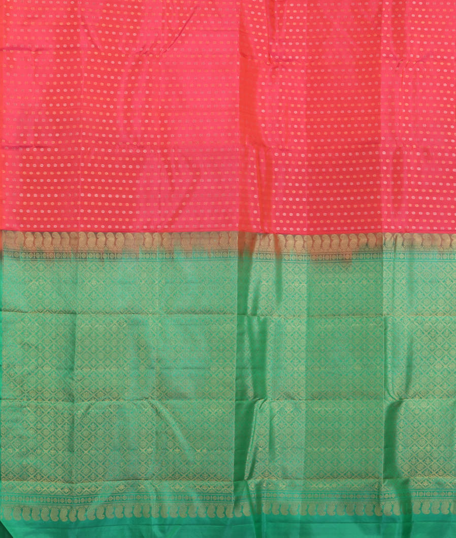 Pinkish Orange Handwoven Kanjivaram Silk Saree T3729874