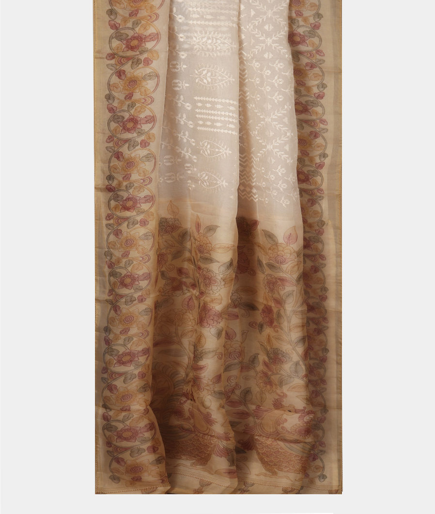 Off - White Kora Organza Embroidery Saree T3795922