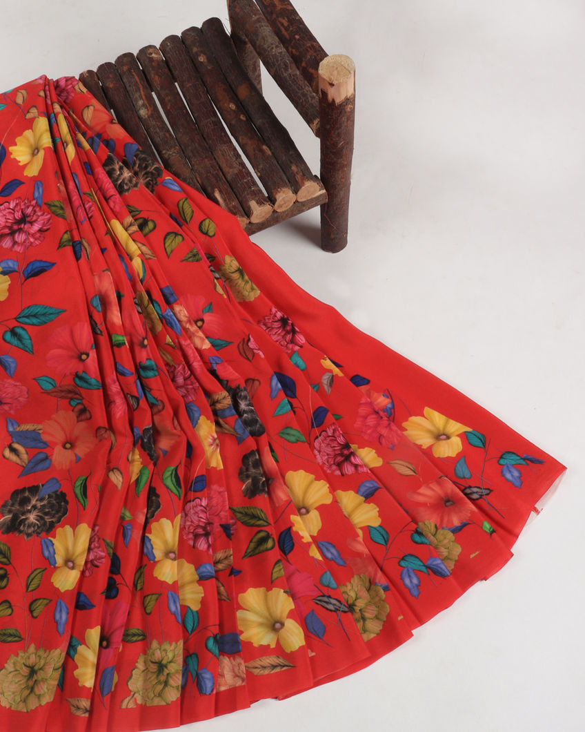 Red Crepe Silk Saree T389504-image